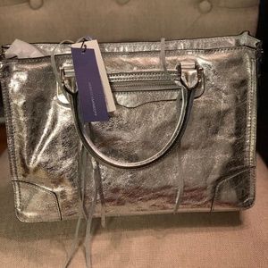 Rebecca Minkoff Silver Leather Regan Satchel Tote